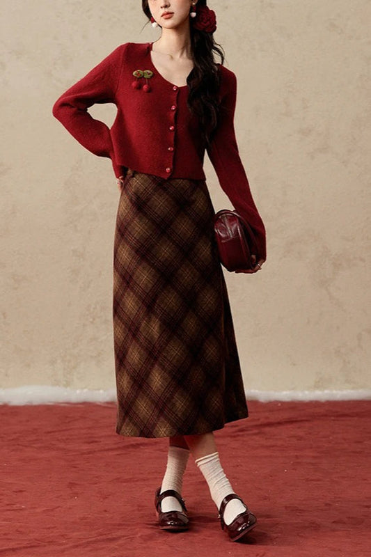 Short Knit Cherry Detail Christmas Cardigan