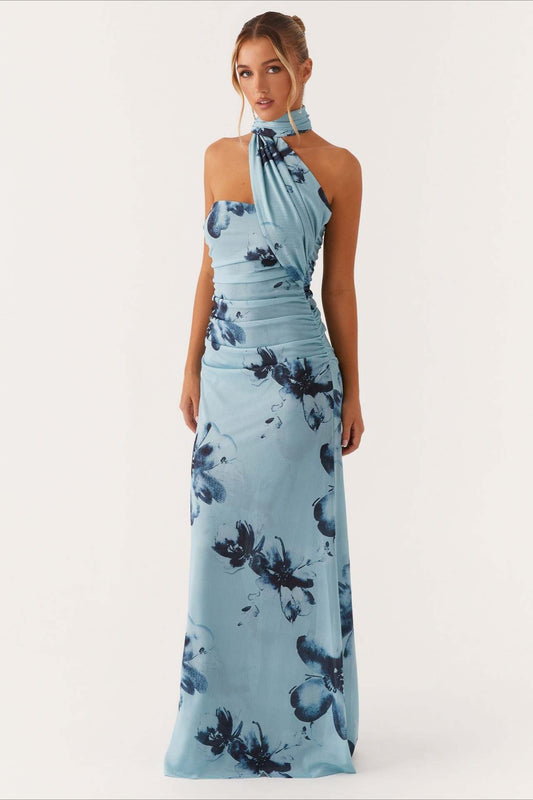 Tie Dye Mesh Spaghetti Strap Maxi Party Dress