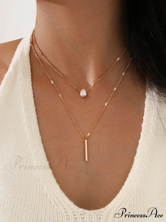 2pcs/set Rhinestone Charm Necklace