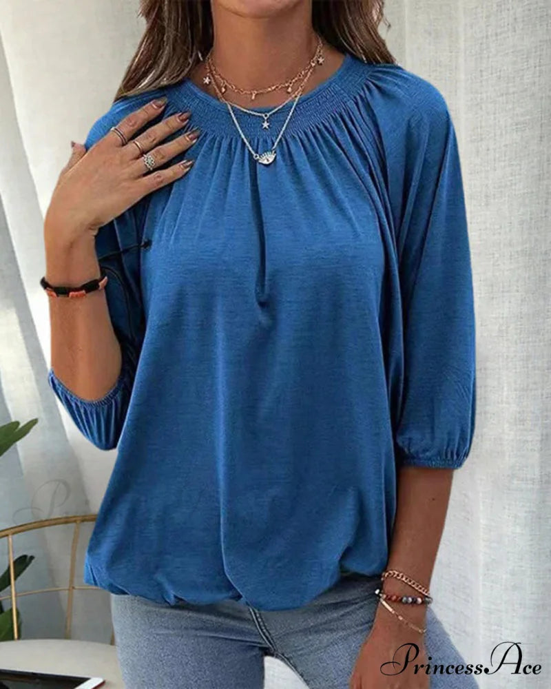 3/4 Arm Crew Neck T-Shirt Blue / S