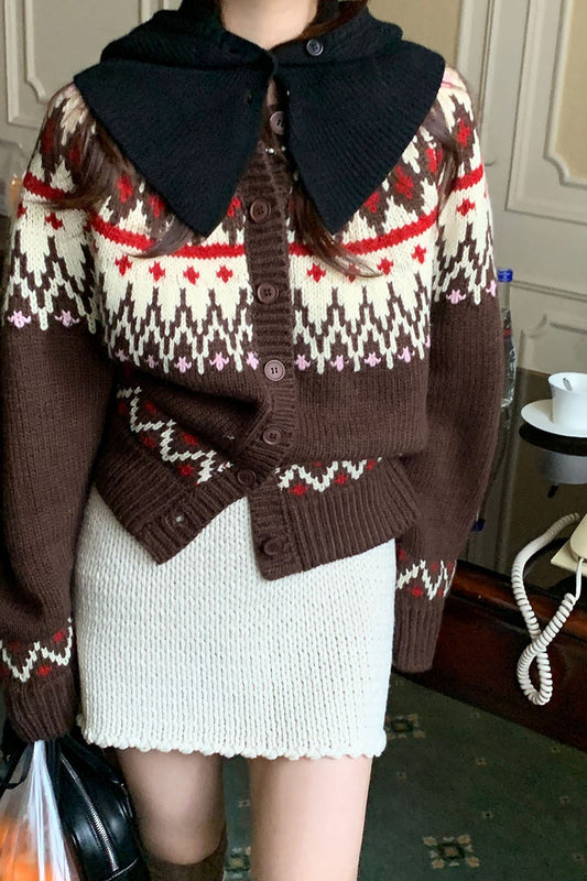 Thick Fair Isle Jacquard Cardigan Sweater