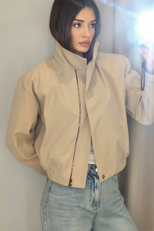 Elastic Stand Collar Lightweight Bomber Jacket
