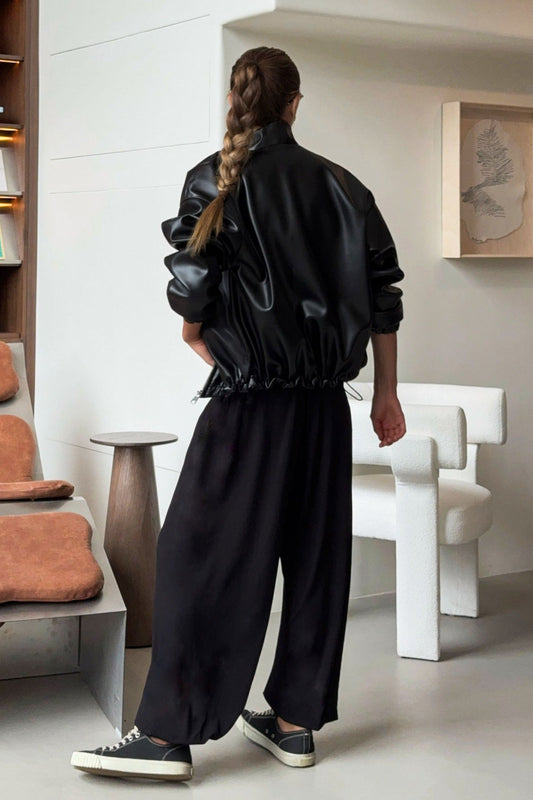 Black PU Leather Moto Jacket