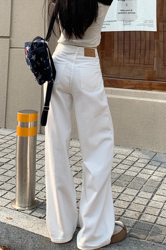 White High-Waist Wide-Leg Jeans