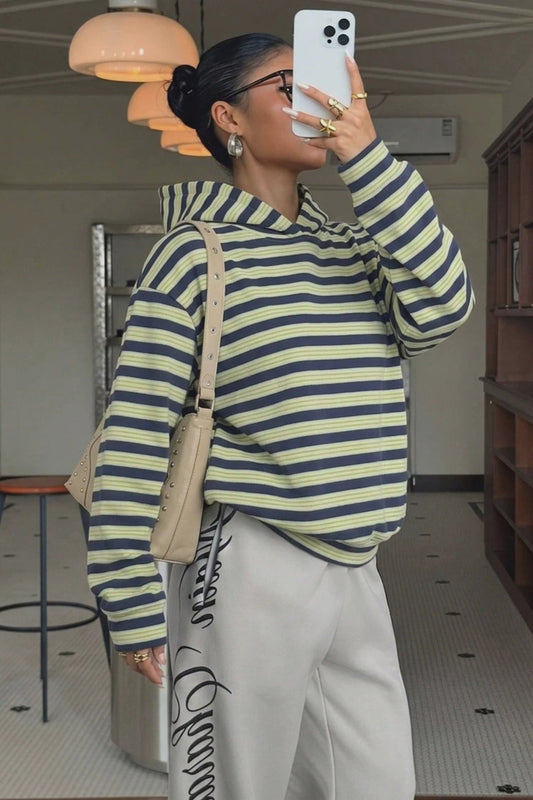Striped Colorblock Pullover Hoodie