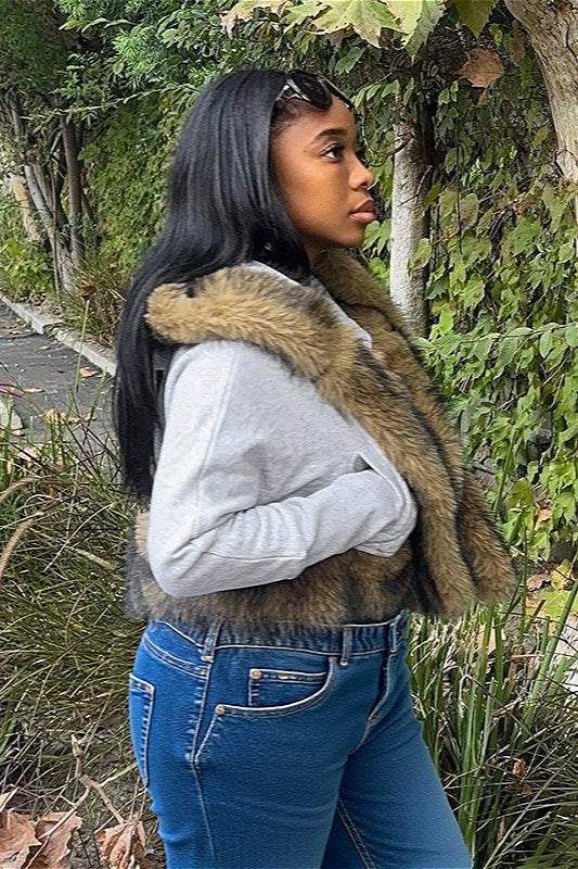 Short Loose Thick Pieced Fur Trim Hoodie