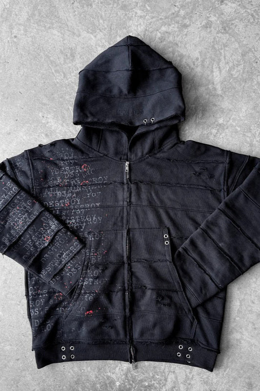 Layered Graphic Zip-Up Hoodie