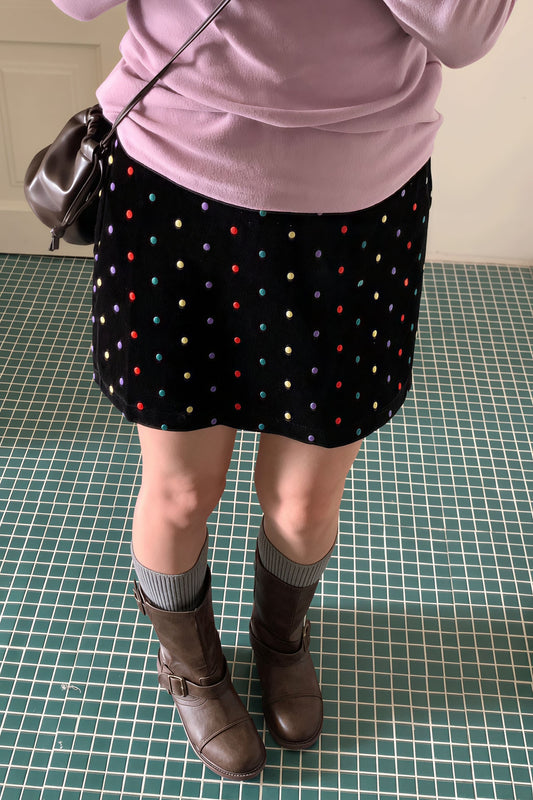 Fashionable Embroidered Polka Dot Velvet Skirt