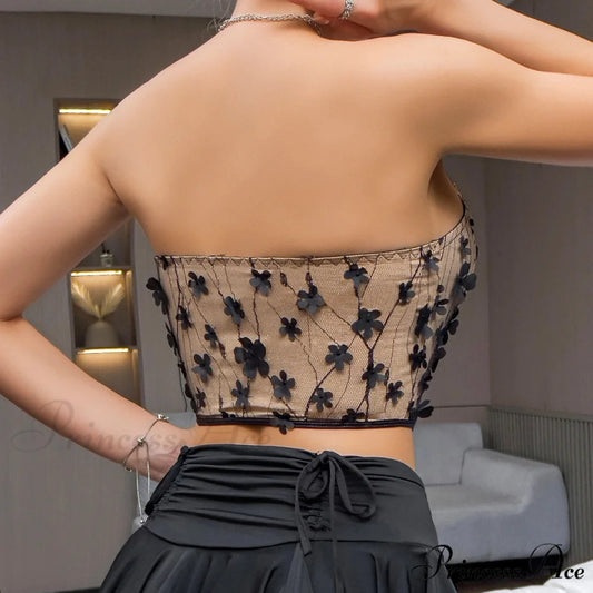 3D Blooming Retro Fishbone Corset Trim Crop Top croptop-250126
