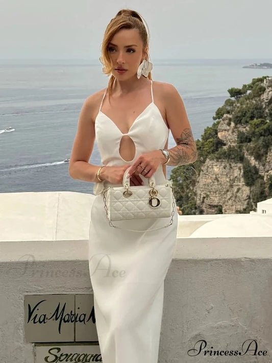 3D Blossom Long Holiday Gown WHITE / S vacationdress-250223