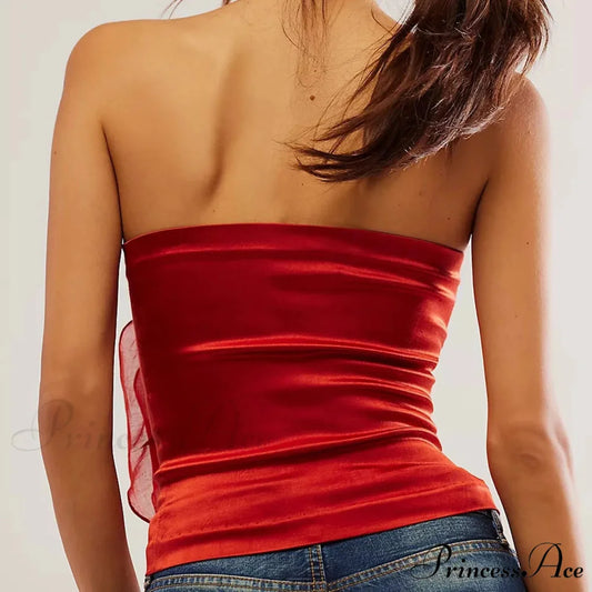 3D Blossom Strapless Mesh Bandeau Crop Top Summer Streetwear croptop-250126