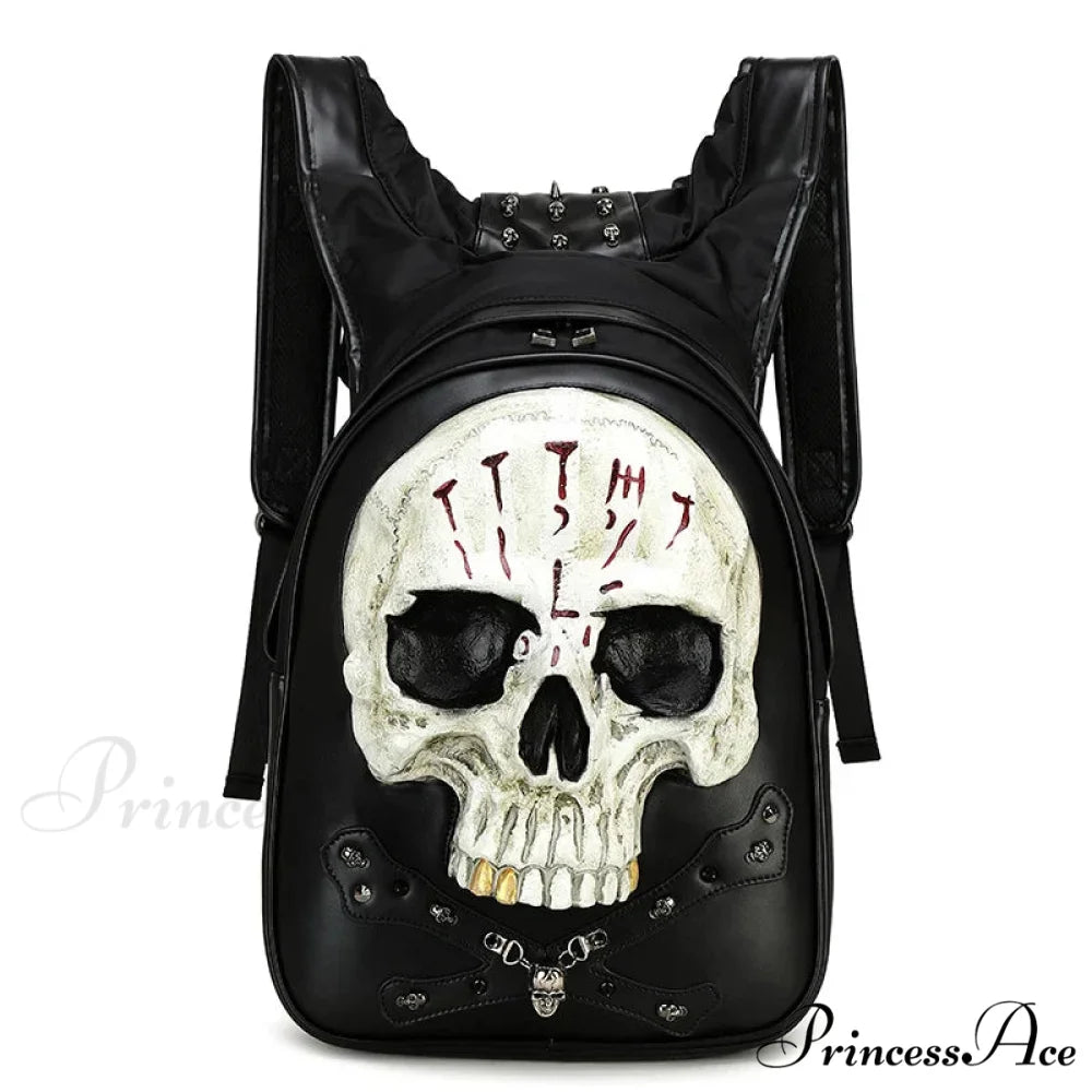 3D Embossed Skull Punk Rock Gothic Leather Rivets Laptop Travel Backpack Bag Black 2