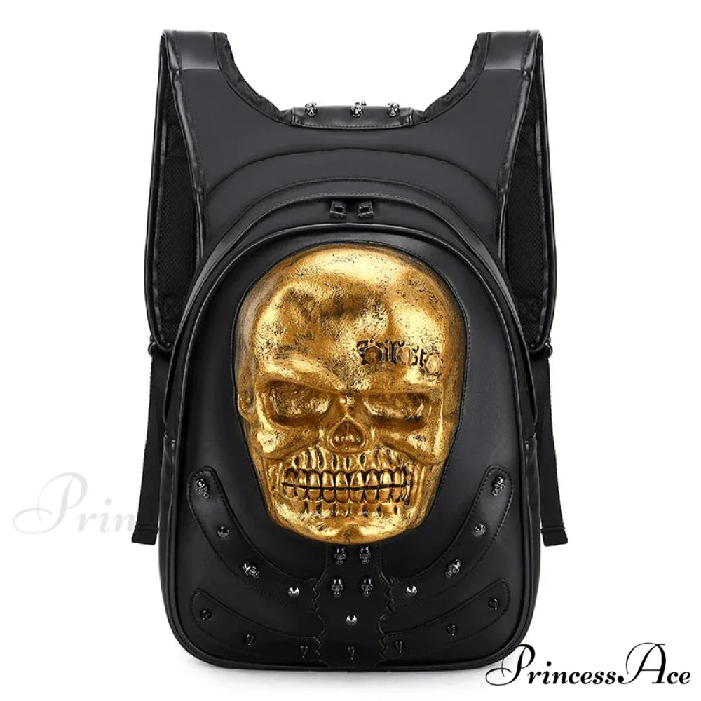 3D Embossed Skull Punk Rock Gothic Leather Rivets Laptop Travel Backpack Bag Black 3