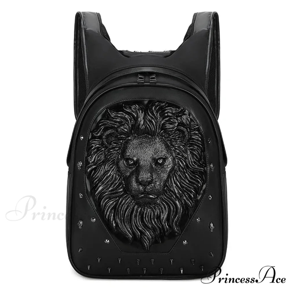 3D Embossed Skull Punk Rock Gothic Leather Rivets Laptop Travel Backpack Bag Black 4