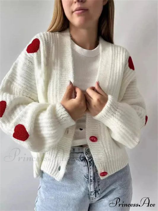 3D Heart Patchwork Valentine’s Day Sweater Ivory / S cardiagn-250126