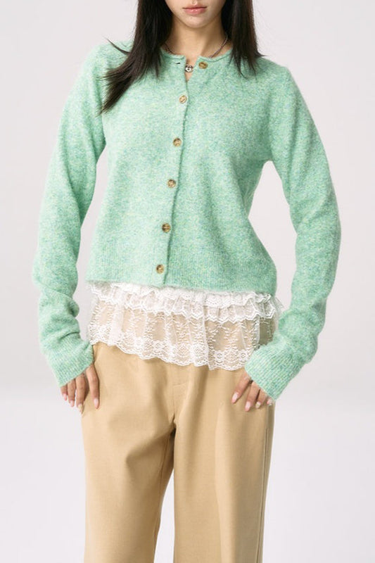 Green Knit Cuffed Solid Chic Cardigan