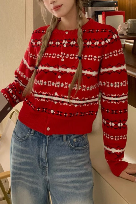 Red Striped Knit Christmas Cardigan