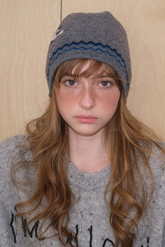 Pure Wool Cat Pattern Color Block Soft Knitted Hat