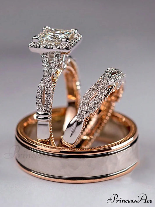 3pcs/set Cubic Zirconia Decor Ring Rose Gold / 5