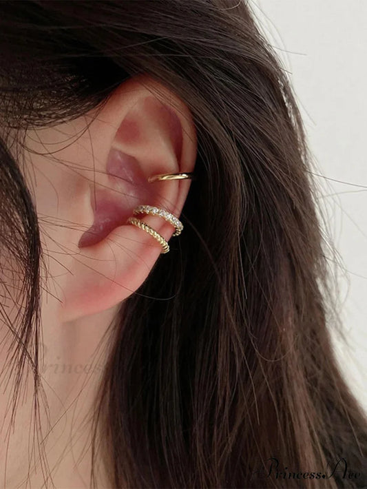 3pcs/set Fashion Zinc Alloy Textured Earrings Yellow Gold / one-size