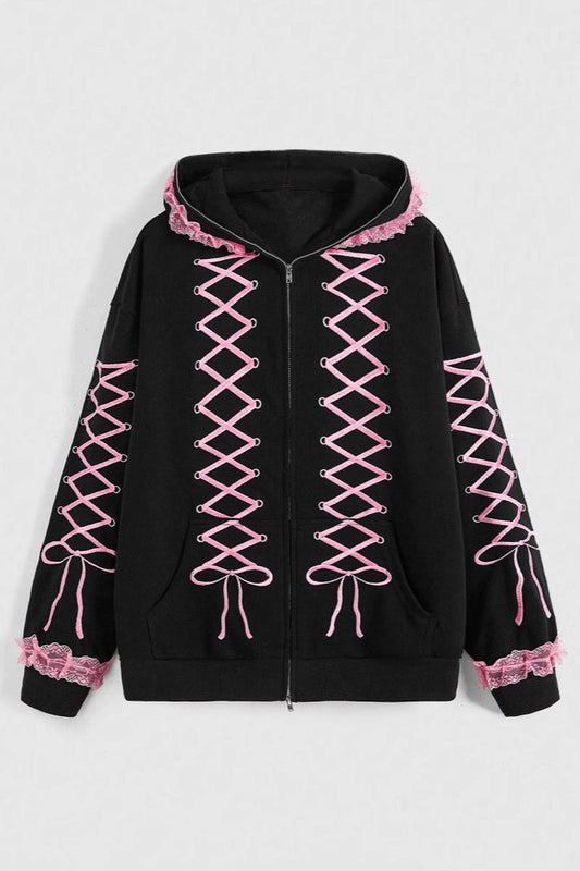 Embroidered Abstract Zip Hoodie