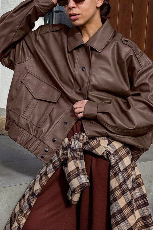 Oversized Long Sleeve Leather Jacket