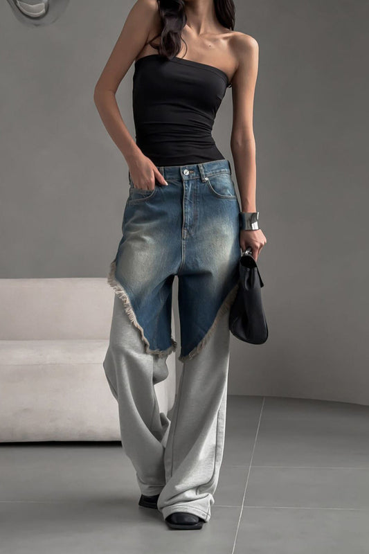 High Waist Frayed Splice Jean