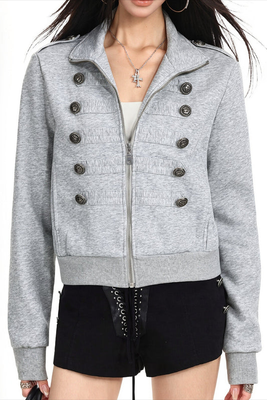 Double Breasted Stand Collar Hoodie
