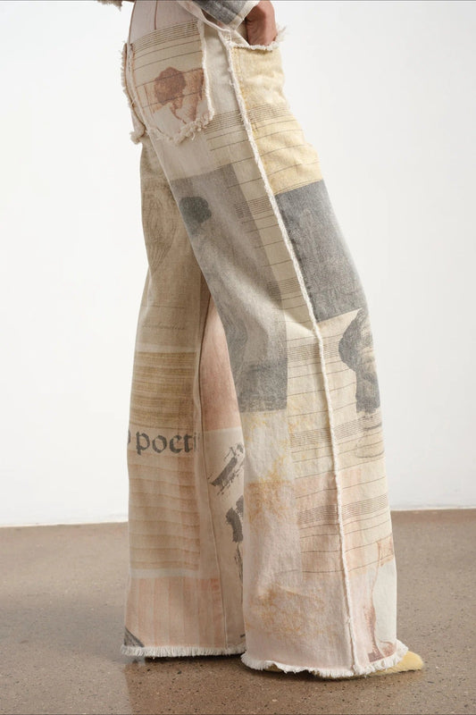 Vintage Newspaper Print Straight Leg Jeans