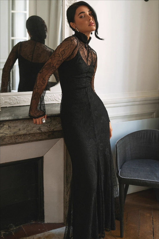 Sexy Lace Patchwork Fitted Cutout Maxi Dress