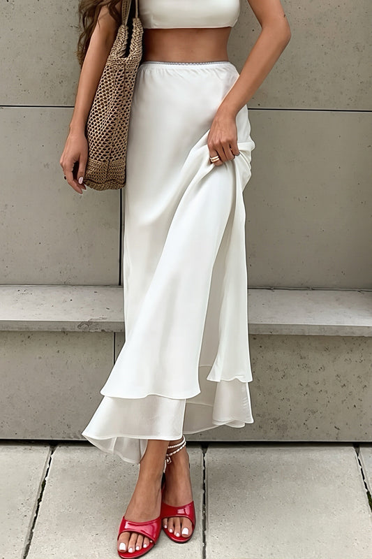 White Lace Ruffle Maxi Skirt