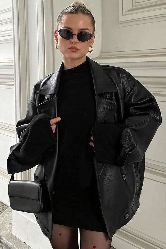Double Breasted Faux Leather Blazer