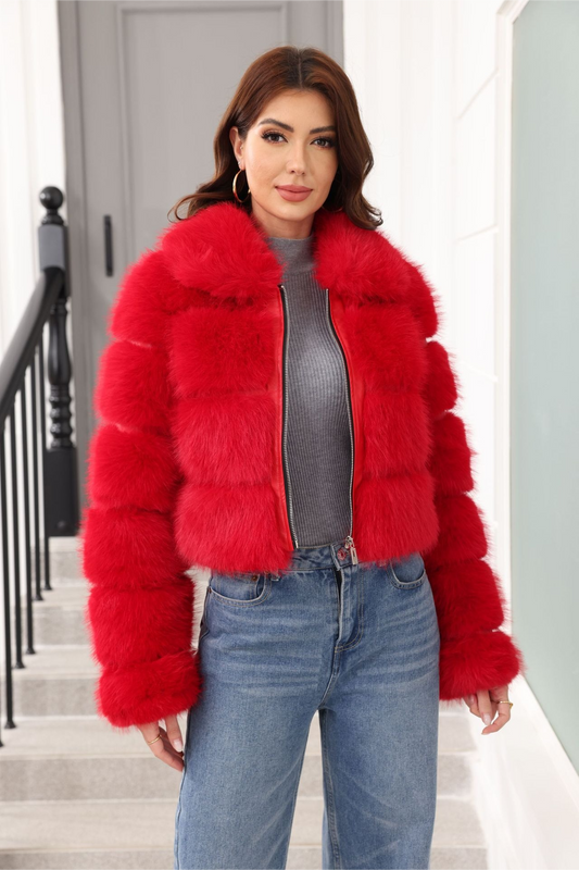 Elegant Short Faux Fur Classic Christmas Outerwear