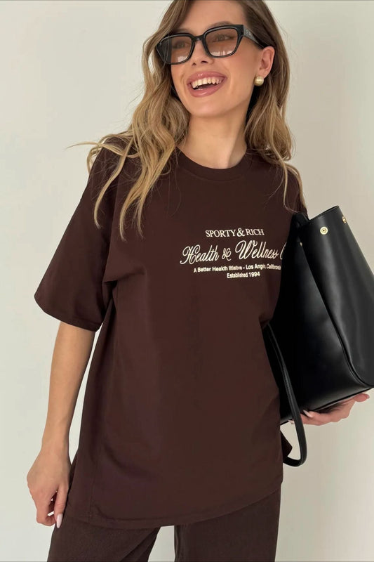 Minimalist Casual Cotton Letter Print Short Sleeve T-shirt