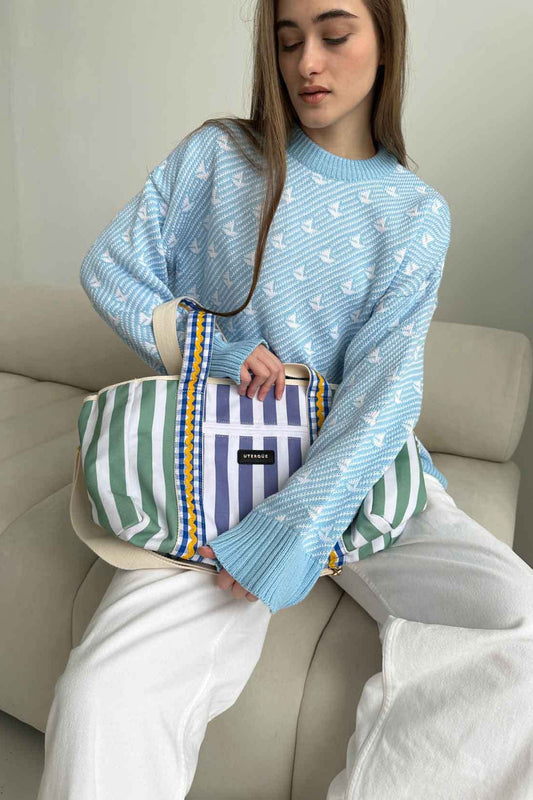 Sailboat Pattern Crew Neck Knit Sweater