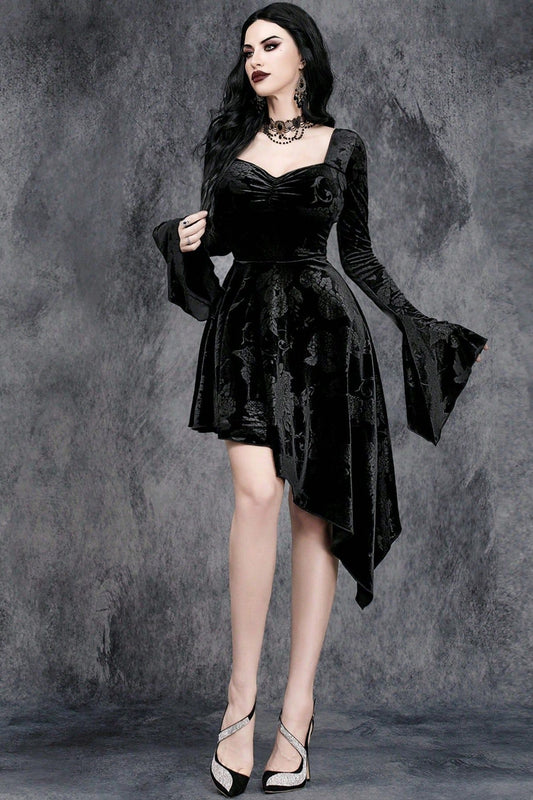 V-Neck Flare Sleeve Gothic Dress