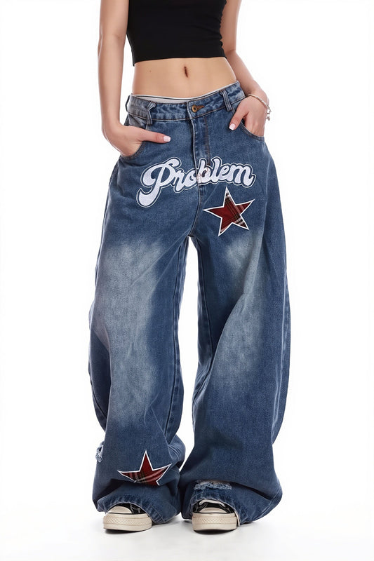 Star Embroidered Baggy Jeans