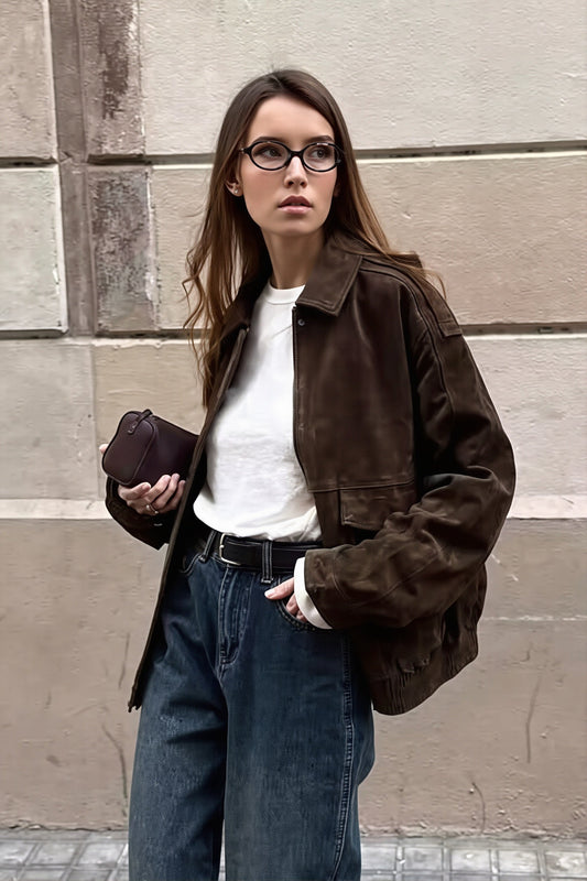 Suede Look Pocket Bomber Jacket