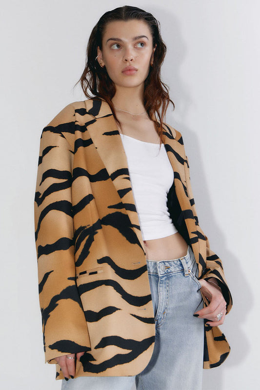 Buttoned Tiger Print Coat