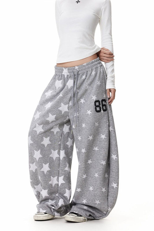Loose Star Printed Elastic Waist Pants