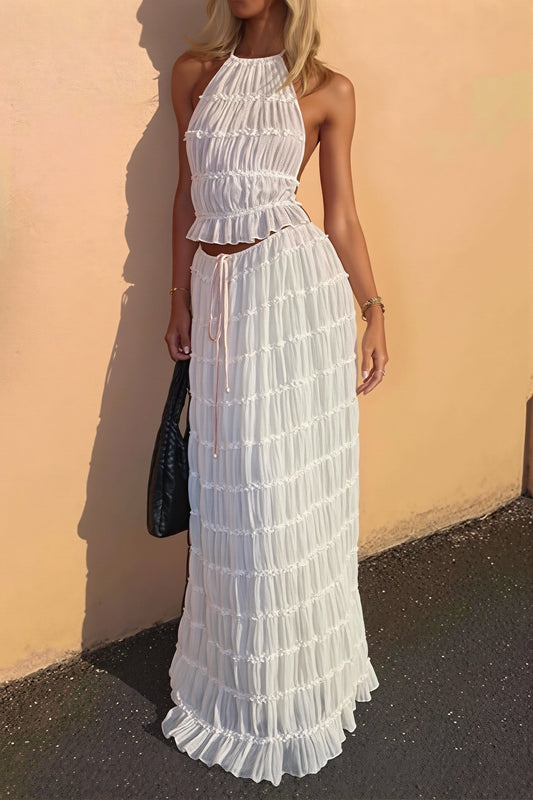Backless Tiered Halter Top Skirt Set