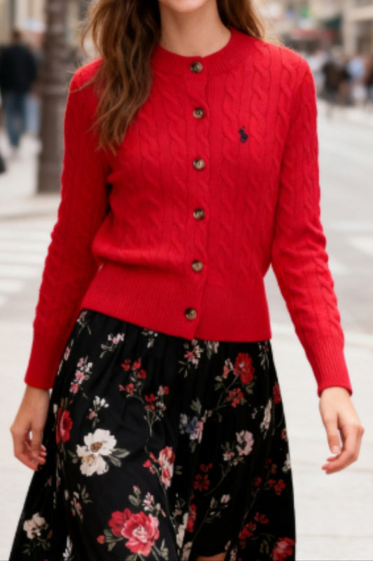 Embroidered Cable Wool Cardigan