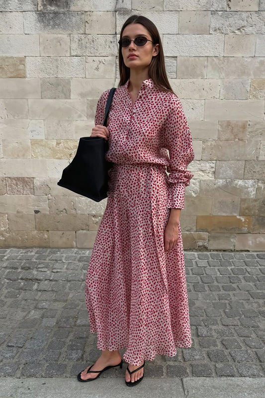 Floral Button Front Long Sleeve Maxi Dress