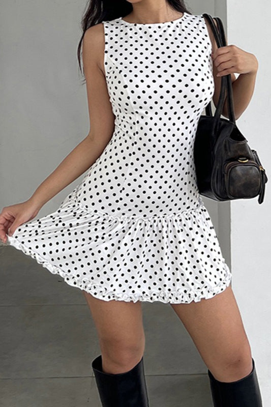 Polka Dot Lace-Trim Bodycon Mini Dress
