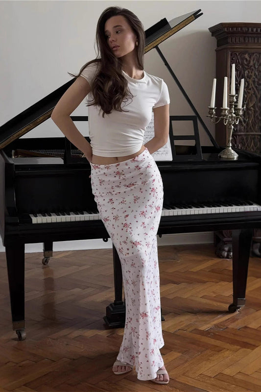 Floral Slim Mermaid Midi Skirt