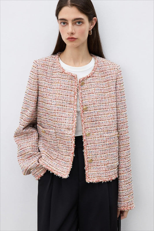 Round Neck Tweed Blend Jacket