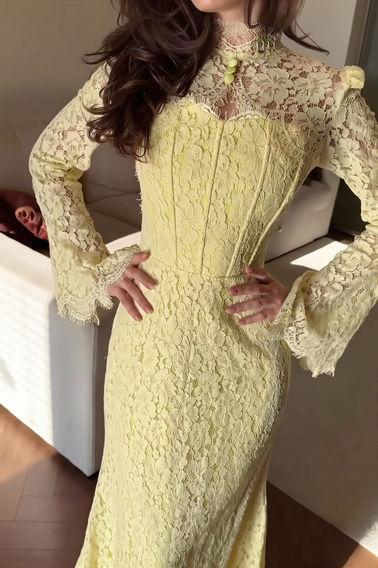 Lace Long Sleeve Mermaid Maxi Dress