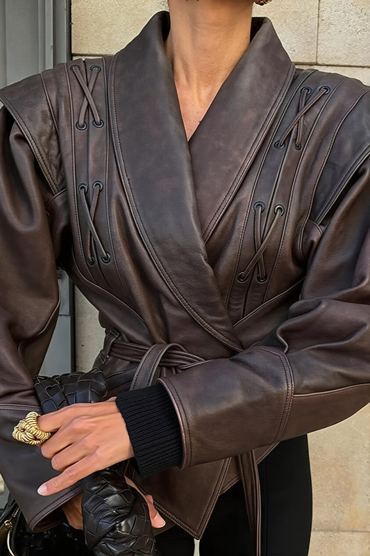 Lace Up Shoulder Belted Moto Jacket