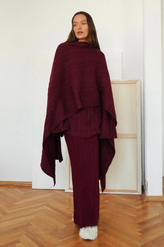 Cable Polo Knit Top Maxi Skirt Set