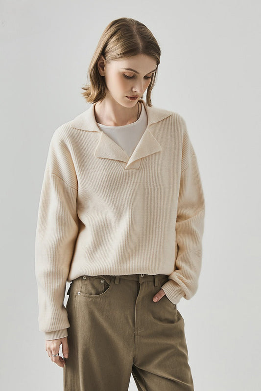 Oversized Lazy V-Neck Long-Sleeve Knit Top